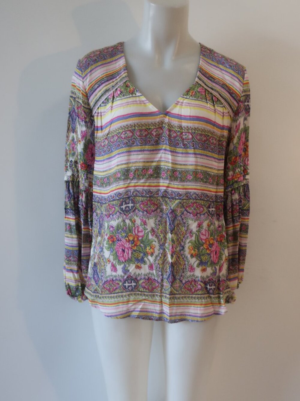 Womens Maeve (Anthropologie) Beige, Multi Floral Print Blouse S